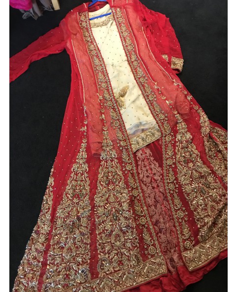 Bridal Lehnga – Red Chiffon Bridalwear Lehnga With Chiffon Peplum